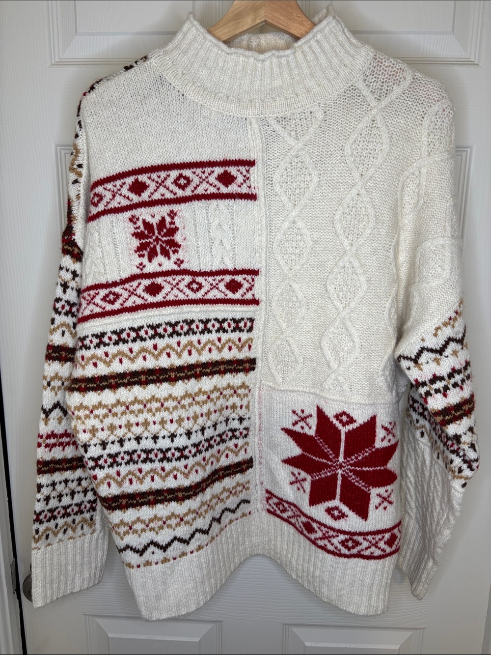 American Eagle Fair Isle Snowflake Mock Neck Sweater